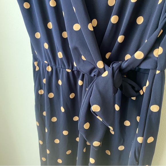 Banana Republic navy and cream polka dot PRINT TIE-FRONT CROPPED JUMPSUIT - Picture 6 of 6